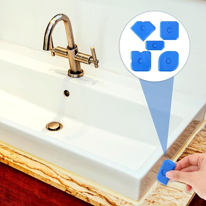 10 PCS Silicone Caulking Tool Set, Sealant Finishing Tool, Caulk Remover Tool, Portable Sealant Scraper, Reuse Grout Scraper for Kitchen Bathroom Floor Window Sealant Sealing Sink (Blue)