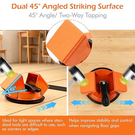 Heavy Duty Floor Gap Fixer Tool 45°Striking Surface Floor Gap Repair Tool, Large Enhanced Suction Cup Made of Iron with Slot Cutter & 6 Reusable Sticky Pads for Vinyl Plank Hardwood Floor