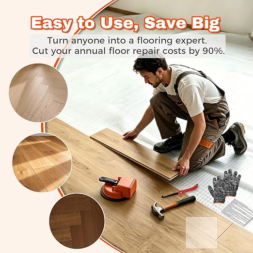 Heavy Duty Floor Gap Fixer Tool, Floor Suction Cup Tool for Gaps with 5 Cuttable Sticky Pads, Grout Scraper & Gloves, Fits ≥4.8" Wide Wood/LVP/Vinyl Flooring(Orange)