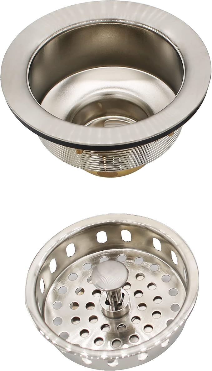 Westbrass CO2165S-20 COMBO PACK 3-1/2" Post Style Large Kitchen Sink Basket Strainer and Waste Disposal Drain Flange with Basket Strainer, Stainless Steel