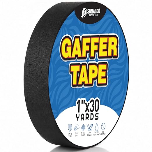 Gaffers Tape Heavy Duty, Easy to Rip, Residue-Free Professional Grade Floor Tape for Electrical Cords, Matte Finish Non Reflective, Weather Resistant (1, Black, 1" x 30 Yards)