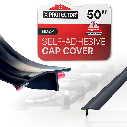 Silicone Stove Gap Cover X-Protector - 50” x 1.55" Guard Between Stove and Counter - Self-Adhesive Premium Counter Gap Filler - Heat Resistant Oven Counter Gap Protector - Stove Top Spill Guard