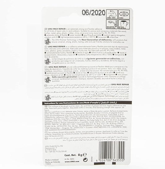 UHU Max Repair Power Adhesive (0.28 oz): Clear Strong Flexible Glue for Indoor & Outdoor Repairs, Heavy Duty All-Purpose Adhesive, Waterproof, Dishwasher-Safe, Gap Filling, Temperature & UV Resistant