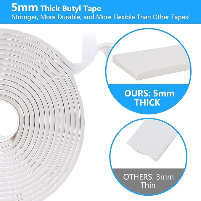 LLPT Butyl Tape White 2 Inch x 33 Feet 5mm Thickness Water Tight Seal for Leak Proof EPDM RV Repair Window Glass Boat Sealing Roof Pipe Patching(WST5110)