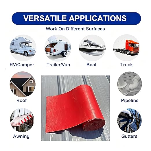 Waterproof Sealant Tape Self Adhesive Rubberized Asphalt Tape for RV Roof Metal Roof Corrugated Roof Leak Repair UV Resistant Heavy Duty Waterproofing Membrane (Red, 7.874in*196.85in)