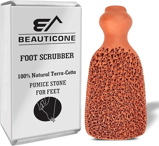 BEAUTICONE 100% Natural Terracotta Pumice Stone for Feet - Durable Callus Remover for Cracked Heels & Dead Skin - Dual Sided Foot Scrubber Pedicure Tool for Foot Care, Foot Exfoliator