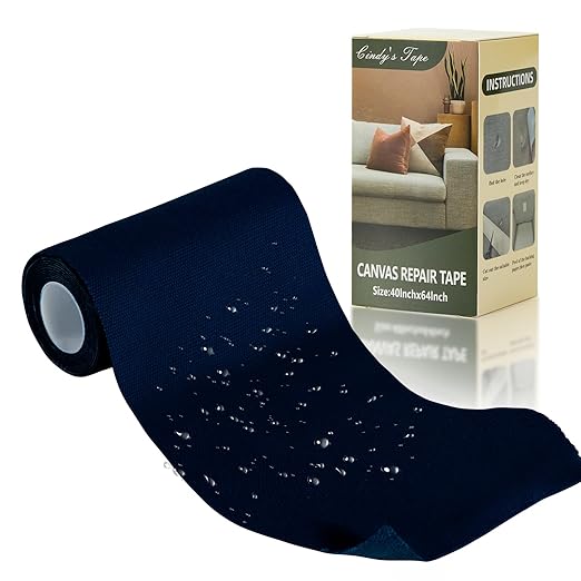 Linen Canvas Repair Tape, 4×63 Inches Navy Blue Waterproof Self-Adhesive Patch for Outdoor Gear, Durable Fabric Tape for Boat Covers,Couch,Tents, Sofas, Sun Shades, Awnings,Lounge Chairs
