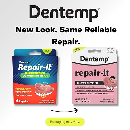 Dentemp Repair Kit - Repair-It Advanced Formula Denture Repair Kit - Repairs Broken Dentures, Mends Cracks and Replace Loose Teeth