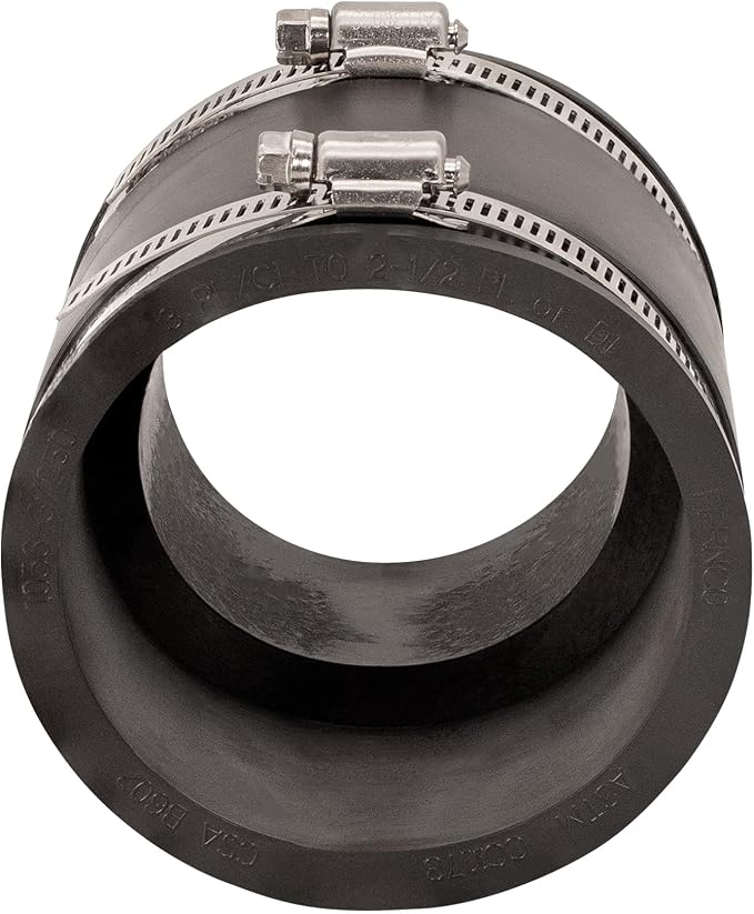 Fernco P1056-3/250 3-in. x 2.5-in. Cast Iron, Plastic and Steel Pipe Flexible Coupling Connector Adapter, 2-Pack