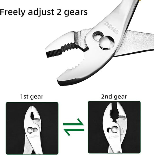 SENDA 8 Inch Slip Joint Pliers, Heavy Duty Carbon Steel, Non-Slip TPR Rubber Grip Handle, 3-Zone Serrated Jaw, Rust Resistant Finish, Adjustable for Home & Industrial Repair