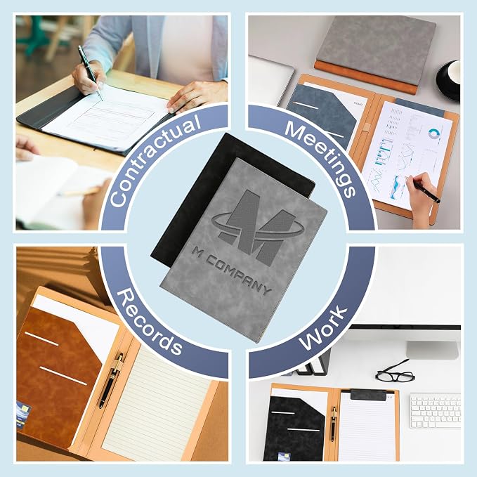 Personalized Padfolio with Engraved Logo Text Custom Leather Portfolio for School Office Conference