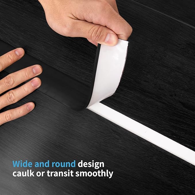 Art3d 10 FT Self Adhesive Vinyl Floor Transition Strip, Laminate Floor Strip Floor Flat Divider Strip for Joining Floor Gaps,Carpet Threshold Transition,Floor Tiles（1.57in, Black）