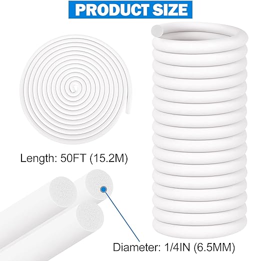 MYFAMIREA 50FT Backer Rod 1/4 Inch EPDM Rubber Caulk Saver Weather Strip Seal Concrete Expansion Joint Filler for Gaps and Joints, White
