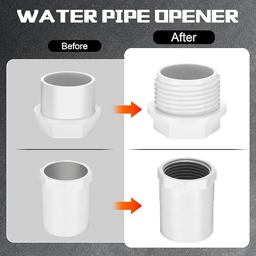 2 Pcs Pipe Thread Cutting Tool Integrated Internal & External Pipe Threading Tool Electric Drill Compatible PVC Tube Threader Kit, 1/2", 3/4", 1'' Tube Sizes Rethreading Kit(2 Sizes, Silver)