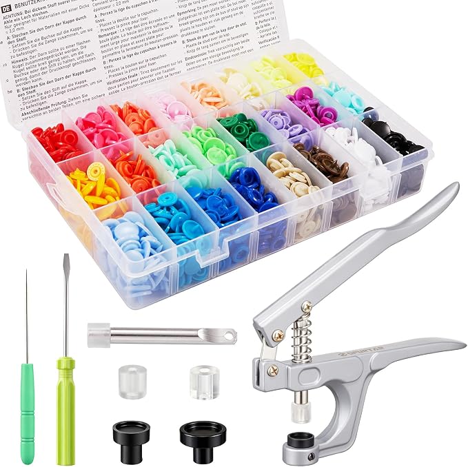 Spurtar T5 Plastic Snap Button Kit with 360 Sets Snaps for Fabric 24 Colors Snap Fasteners Kit for Fabric, Clothing, Bags, Sewing, DIY Crafts & Repairs - Single Layer Fabric Only