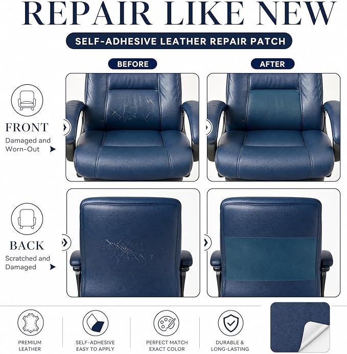 CHEIGHY Leather Repair Patch for Couches Self-Adhesive Leather Repair Tape kit for Furniture Sofa Vinyl Car Seats Couch Chairs Shoes Down Jackets (Blue, 17X79 inch)