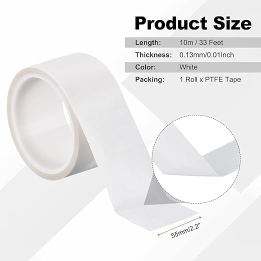 PATIKIL Heat Resistant Tape, 2.2 Inch x 33 Feet High Temperature Tape PTFE Adhesive High Heat Tape Waterproof for Vacuum Sealer Machine Insulation Protection, White, 0.13mm Thick