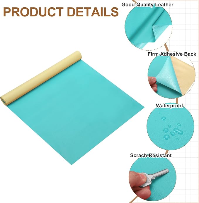 MECCANIXITY Leather Repair Patch 14"x54" Self-Adhesive Leather Vinyl Repair Tape Kit for Furniture Couches Sofa Chair Car Boat Seats Jackets, Sky Blue