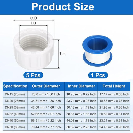 uxcell 5Pcs 1/2 Inch PT Female Thread PVC Pipe Fitting Cap, Cleanout Water Drain End Caps, Pipe Plug Socket Fittings with Tape for Water Heater Supply Lines, Plumbing, White