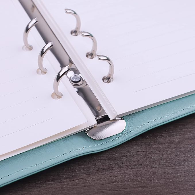 Antner A6 PU Leather Notebook Binder Refillable 6 Ring Budget Binder for A6 Filler Paper, Loose Leaf Personal Planner Binder Cover with Magnetic Buckle, Mint Blue