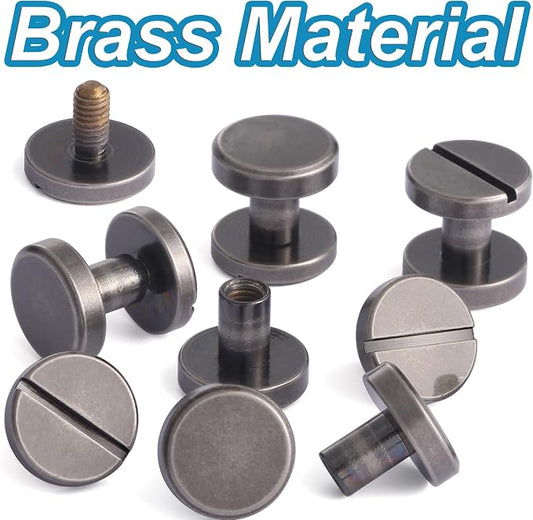 6 Sets 10x6MM Brass Chicago Screws Rivets for Leather Binding Screws Studs Purse Hardware Spikes and Studs for Repair Decorate Clothing Shoes Belt Collar Leather Craft (Antique Silver)