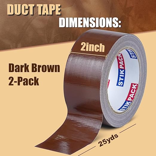 Colored Duct Tape, 2 Rolls Heavy Duty Dark Brown Duct Tape 9 Mil x 2 Inch x 25 Yards Flexible, Strong, No Residue, Waterproof and Tear by Hand, Multi-Use for Indoor & Outdoor Repairs
