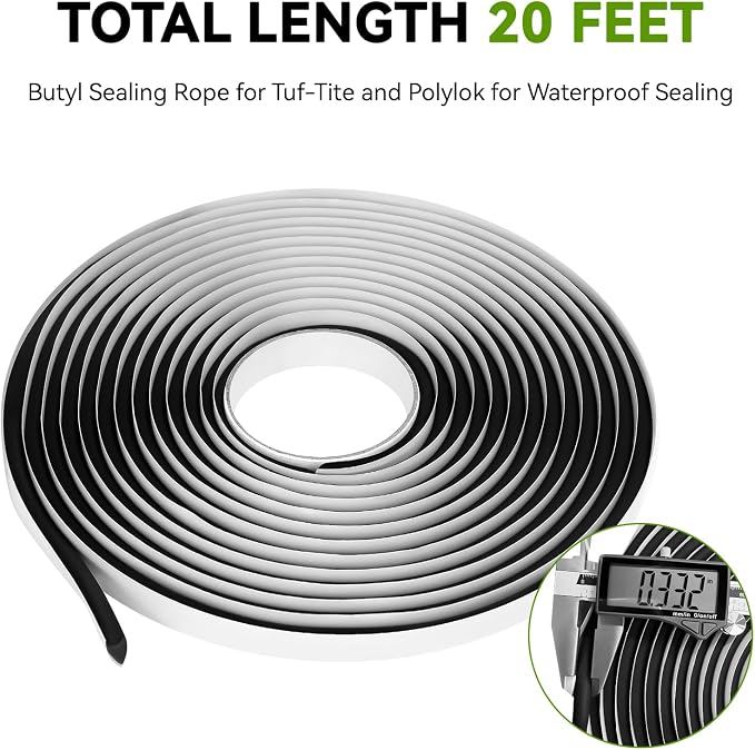 5/16" x 20ft Long Butyl Sealing Rope for Tuf-Tite and Polylok for Waterproof Sealing - Sets Underwater, Repairs Septic Tanks, Sewer Pipes, Conduits & More
