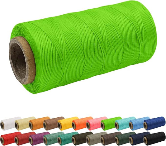 JeogYong 1mm Waxed Thread, 284 Yards 150D Flat Leather Sewing Thread, Hand Sewing Waxed Cord for Leather Craft, Bookbinding, Shoes Repairing (Fluorescent Green)