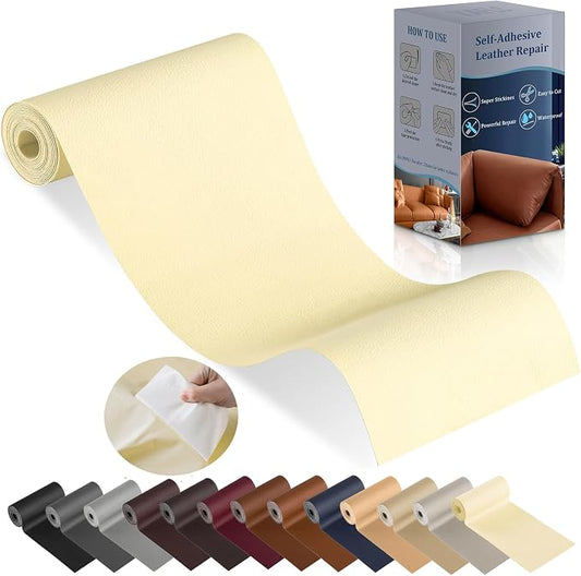 YAFLC Leather Repair Patch for Furniture, 4" x 63" Self Adhesive Leather Repair Kit Vinyl Repair Tape for Car Seat Sofa Jackets Couches Chair Light Yellowish