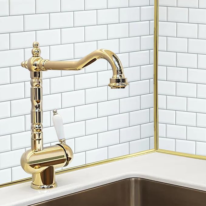 22 Ft Gold Peel and Stick Trim Molding for Backsplash Tile Edge, Flexible Self-Adhesive Wall Trim for Corner Decor