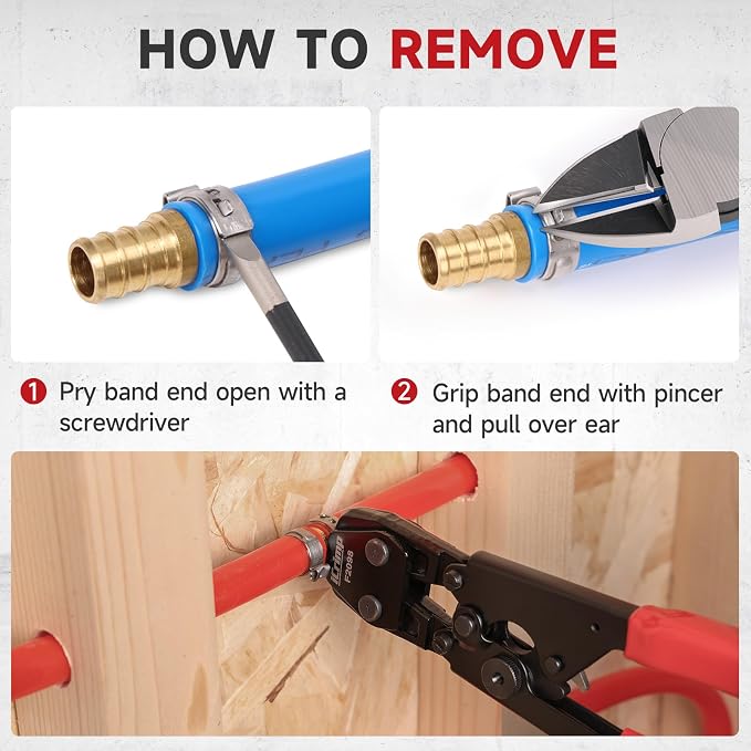 iCrimp PEX Pipe Clamp Crimping Tool Kit, Cinch Crimper Tool for Stainless Steel Clamps from 3/8-inch to 1-inch with 1/2-inch 20pcs SS PEX Clamps and 12pcs 1/2-inch Pex Fittings