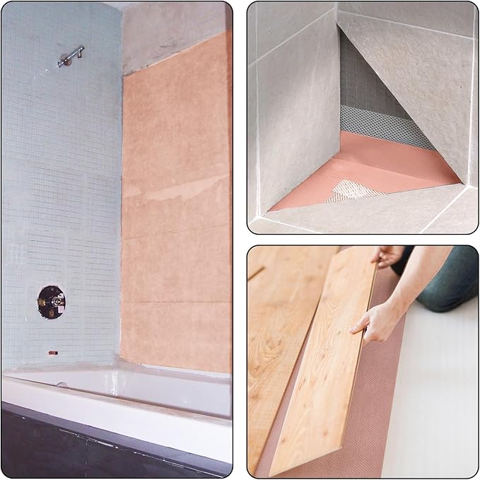 Waterproof Membrane for Shower,3.3ftx65ft Shower Waterproofing Membrane Uncoupling Band for Tile Wall Floor Bathroom Sauna Steam Room and Wet Areas,Tile Underlayment Seam Tape,23.6Mils Thick,214 Sq Ft