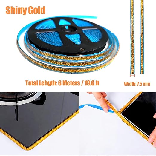 Caulk Strip Self Adhesive, PU Caulk Tape for Bathtub Bathroom Toilet Kitchen(W:7.5MM,Gold)
