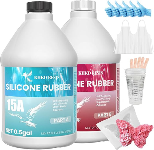 Silicone Mold Making Kit, 15A Liquid Silicone Rubber 1 Gallon, Translucent Clear Mold Making Silicone Mixing Ratio 1:1 – Bubble-Free, Easy Demold for Resin Molds, 3D Molds, 4H Fast Cure