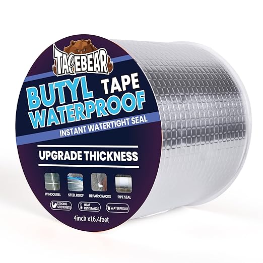 TAPEBEAR Extra Thicker Butyl Tape Waterproof 4inch x16feet, 51mil Aluminum Butyl Sealant Tape, Duct Sealing Adhesive for RV Roof Repair, Boat and Pipe Sealing, Metal, Glass & EDPM Roof Leak Patching