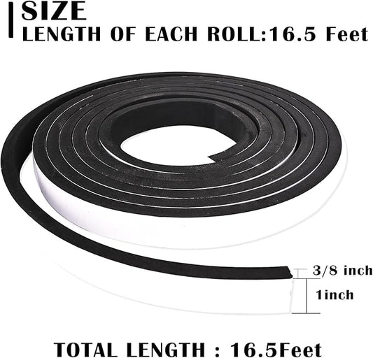 High Density Weather Stripping - 1 Inch Wide x 3/8 Inch Thick, Self-Adhesive Foam Insulation Strip for Door & Window AC, 16.5 Feet