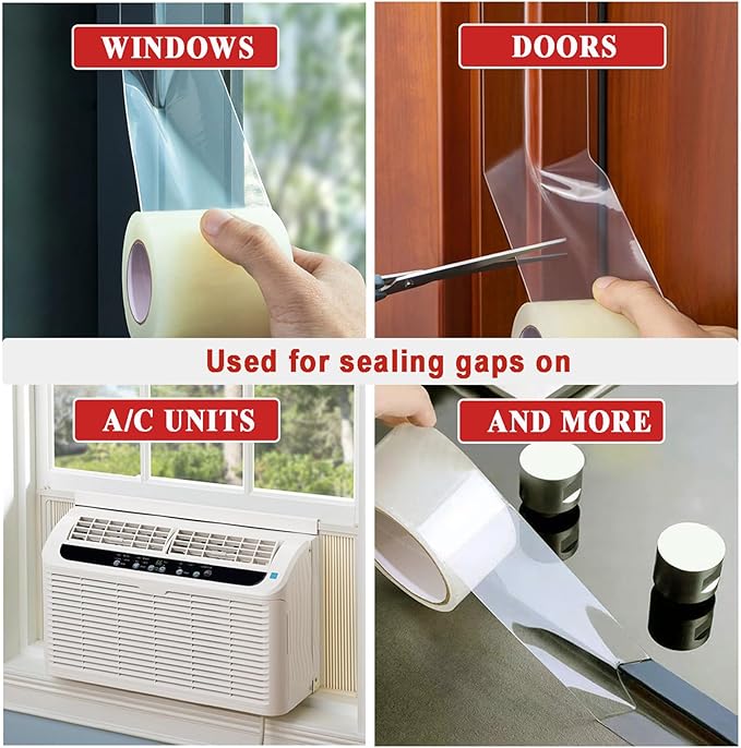 Dstorelhp Clear Window Sealing Tape, 2'' X 131FT, Window AC Insulation Tape | Waterproof, Window Air Conditioner Sealing Tape, Blocker for Cold Heat Air, No Residue, Energy Efficient
