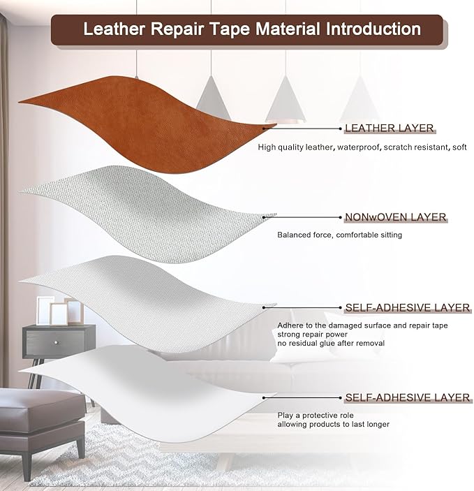 JDLUGH Sofa Leather Repair Patch Tape, Large Self Adhesive Couch, Car Seat, Office Chair, Leather Furniture, Vinyl Repair Patch Kit for Furniture (15x60 Inch, Brown 2.0)