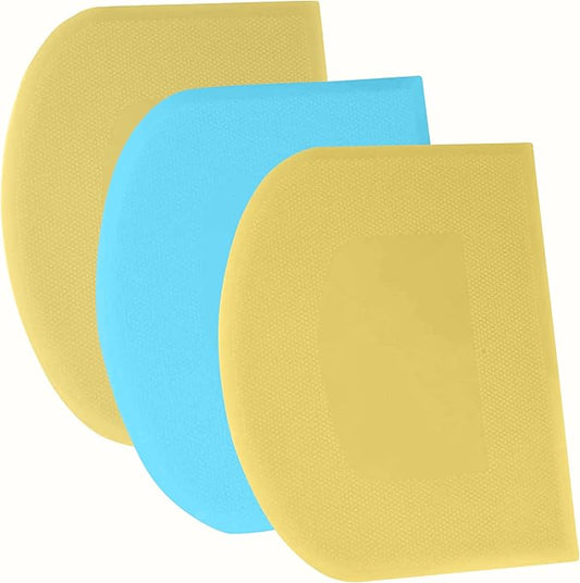 SURDOCA Dough Scraper Bench Scraper - 3P 8.3x5.5" Plastic Flexible Bowl Scraper, Sharp Edge & Angles Cake Scraper. Non-Slip Bakeware Decorating Tools Sculpting & Modeling Tools - Yellow+Blue+Yellow