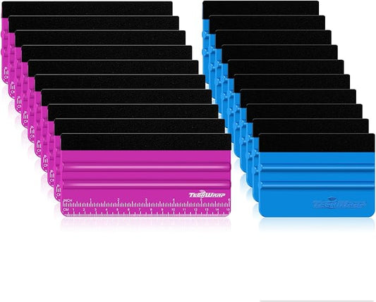 TECKWRAP Professional Squeegee for Vinyl, 20 PCS Plastic Felt Squeegee Tool Decals Inkjet Vinyl Sticker Paper, and Wallpaper Application Tools, 6 Inch Pitaya×10 & 4 Inch Blue×10