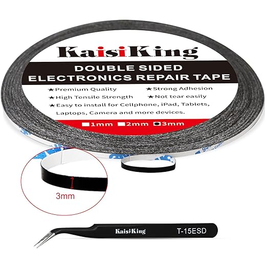 Kaisiking 1pcs 3mm x 50M LCD Repair Tape Phone Screen Adhesive Tape LCD Touch Screen Repair Tape with 1 Tweezers for Cell Phone, iPad, Tablets, Laptops, LCD Screen
