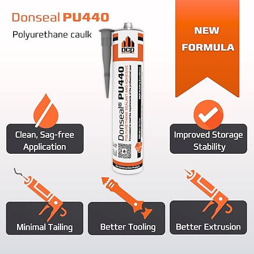 DCP Donseal PU440 Polyurethane Concrete Sealant 12 Pack– Non-Sag Concrete Caulk for Joints, Walls, Sidewalk, and Foundation, 10.1 fl. oz. Cartridge – Grey