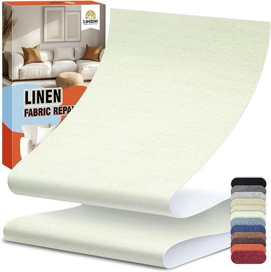 Linen Fabric Repair Tape 4.7x63 Inch, Self Adhesive Couch Patch Repair Fabric Tape for Furniture, Linen Patch Kit for Couch, Carpet, Upholstery, Chair, Sofa, Cushion, Bag (Beige White)