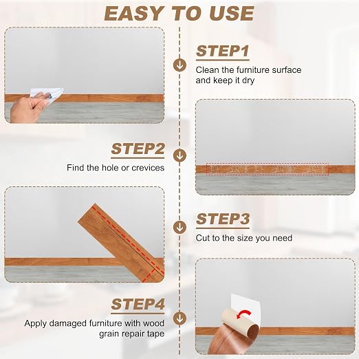 uxcell Wood Tape, 4 Inch x 16ft Self-Adhesive Wood Grain Repair Tape Patch with Plastic Scraper for Baseboards, Doors, Windows, Floor Repair and Furniture Renovation, Khaki