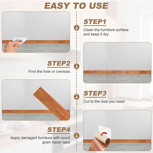 uxcell Wood Tape, 6 Inch x 16ft Self-Adhesive Wood Grain Repair Tape Patch with Plastic Scraper for Baseboards, Doors, Windows, Floor Repair and Furniture Renovation, White