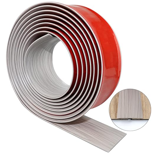 Floor Transition Strip 2" Self Adhesive Flat Vinyl Flooring Transitions Strip with Strong Backing Wood Grain (5cm, 10FT, Grey Wood Grain)