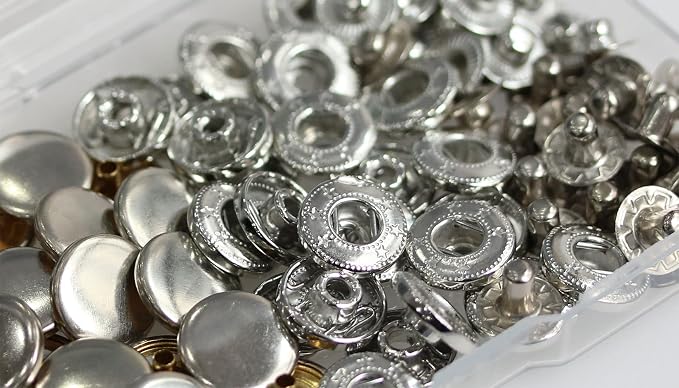 BetterJonny 24 Sets Heavy Duty Leather Snap Fasteners Kit, 15mm Metal Snap Buttons Press Studs Leather Rivets Snaps with 4 Setter Tools for Clothes Bracelet Jackets Jeans Silver