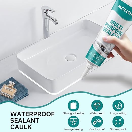 White Silicone Caulk for Bathroom & Kitchen, 5.29oz Waterproof Silicone Sealant for Shower, Countertops, Easy to Use with Tool, Stronger Adhesion, Shrink & Crack Proof (3Pack White)