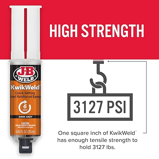 J-B Weld 50176 KwikWeld Steel Reinforced Epoxy Syringe - Dark Grey - 25 ml,Black