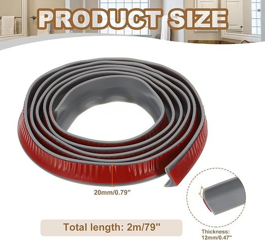 PATIKIL 79 Inch Collapsible Shower Threshold Water Dam Guard, Shower Stopper Barrier Self Adhesive Sink Splash Guard for Frameless Shower Door Bottom, Gray (0.8"Wx0.5"T)